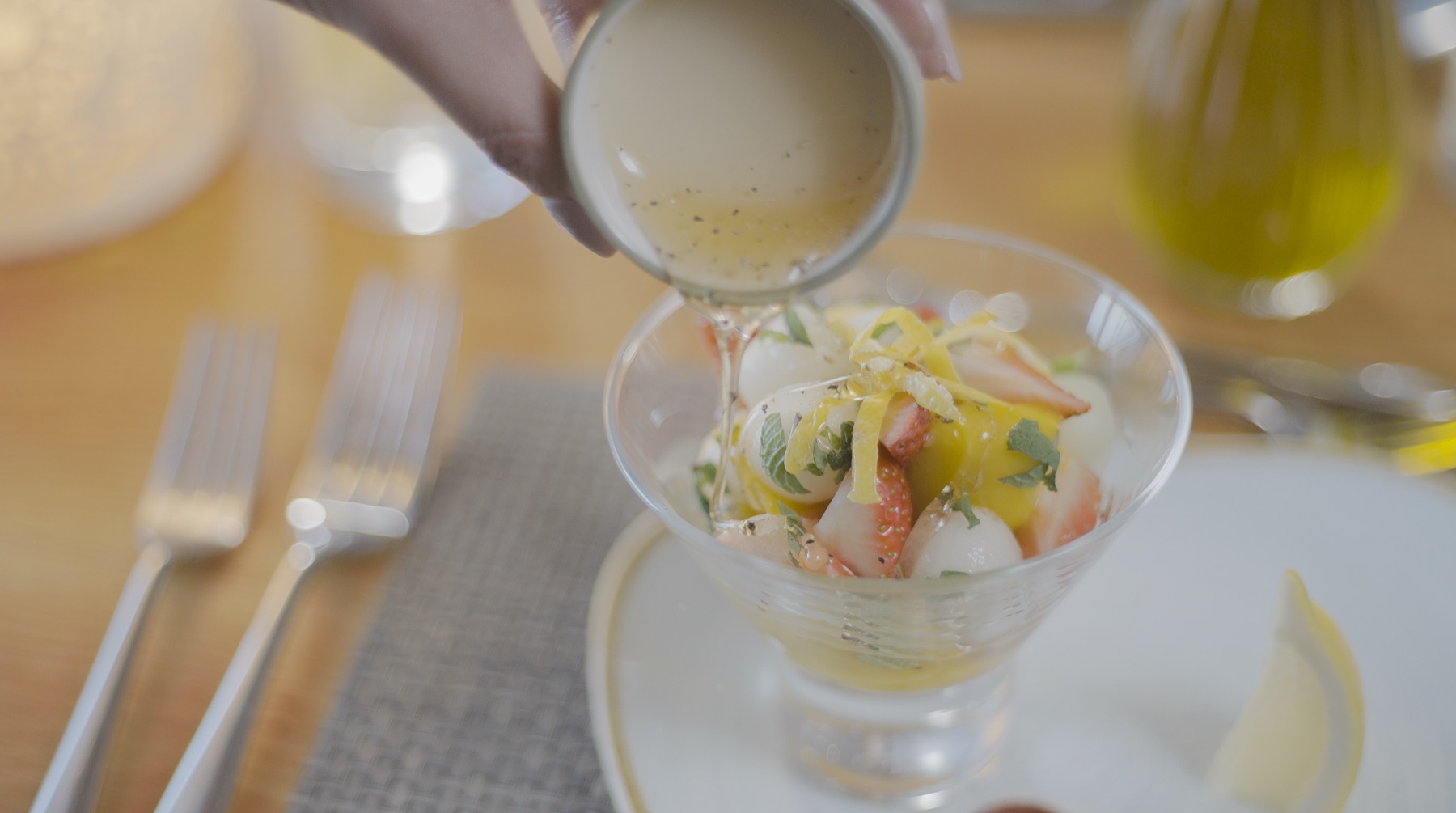 Dinner menu starter — a still from the hotel's food film