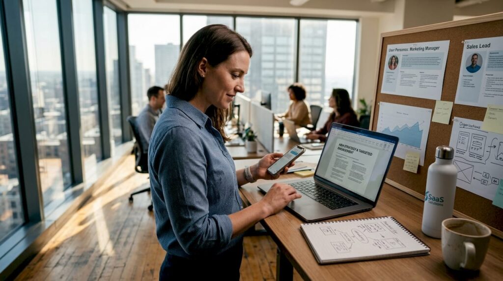 Professional reviewing ABM strategy in office