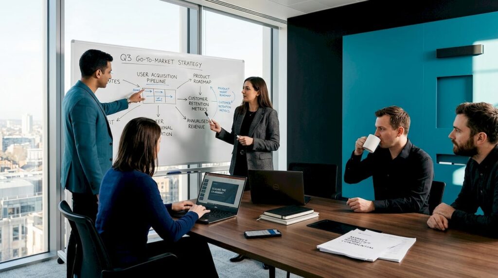 SaaS leadership team discussing strategy