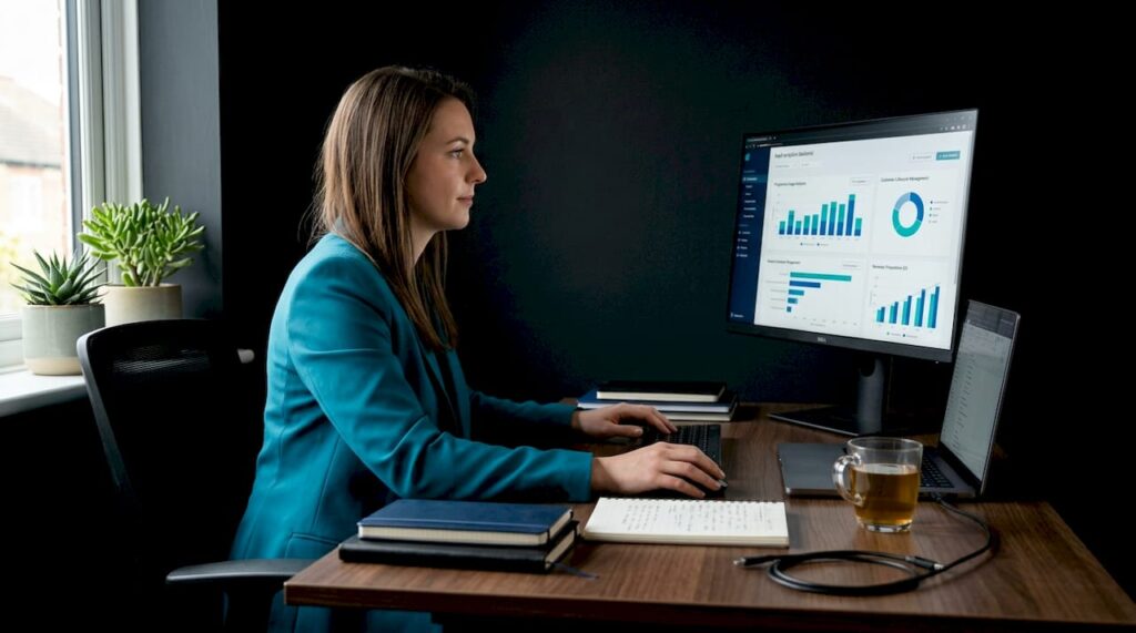 Founder working on analytics dashboard