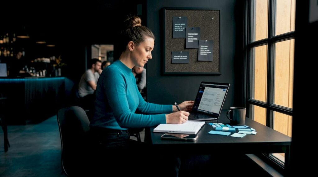 Woman planning content strategy in home office